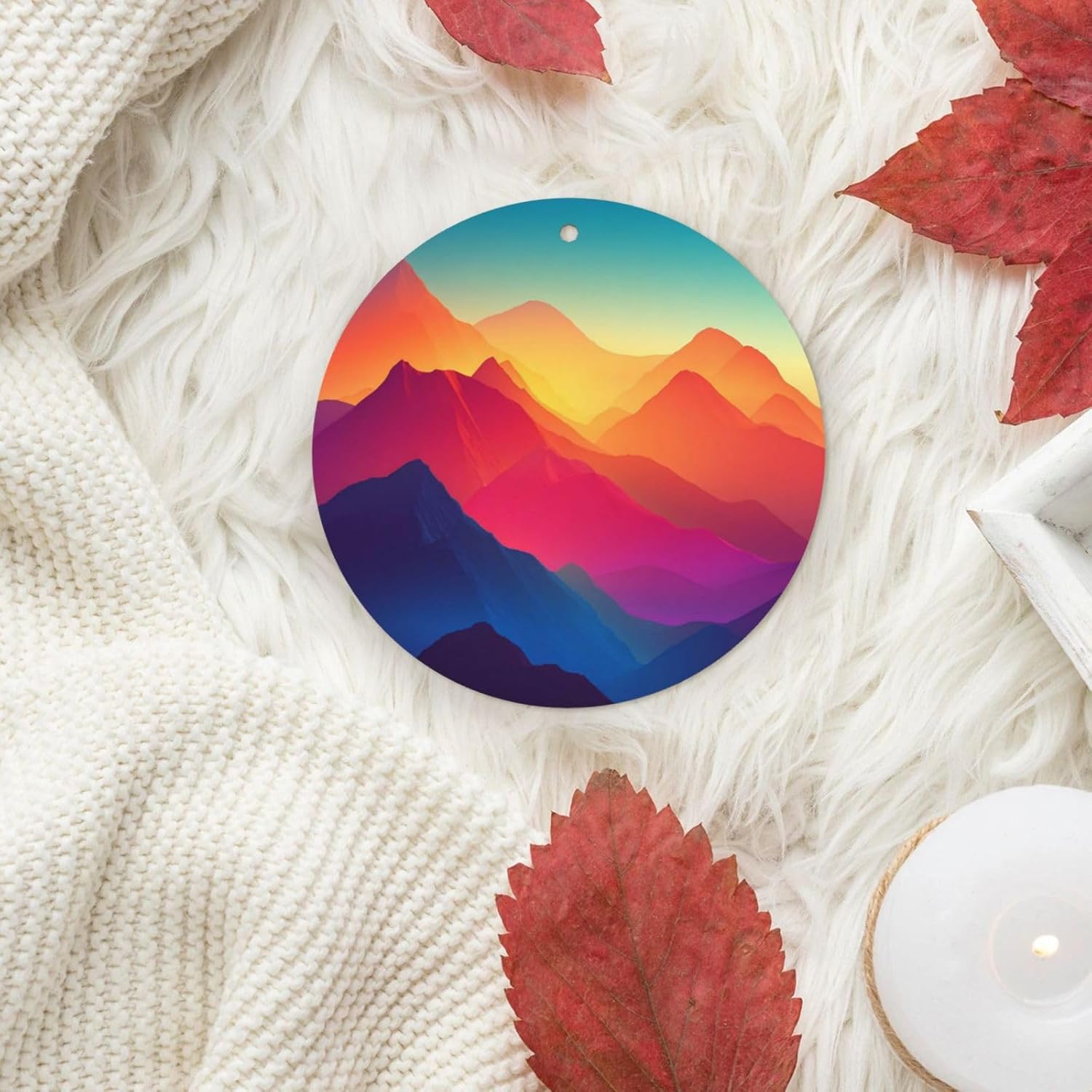 Car Air Freshener 24 PCS Color Mountain Gradient Hanging Car Air Fresheners Auto Interior Decor Card Freshener Strong Scented Card Lavender Cars Scents for Office Bedroom Close Drawer Round Shape