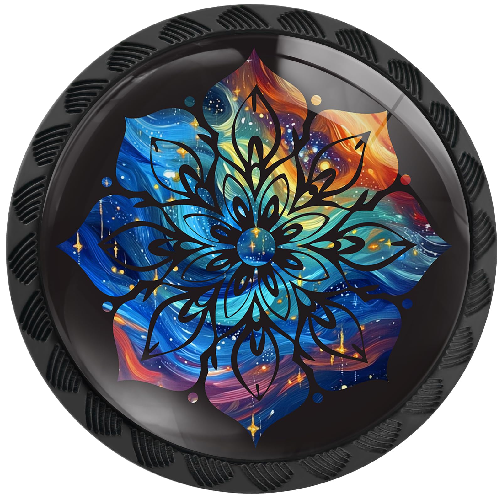 Artinhand Starry Sky Mandala Flower 4 Pack Cabinet Knobs Round Drawer Pulls Dresser Knob Cupboard Door Handles Hardware For Kitchen Bathroom Cabinets