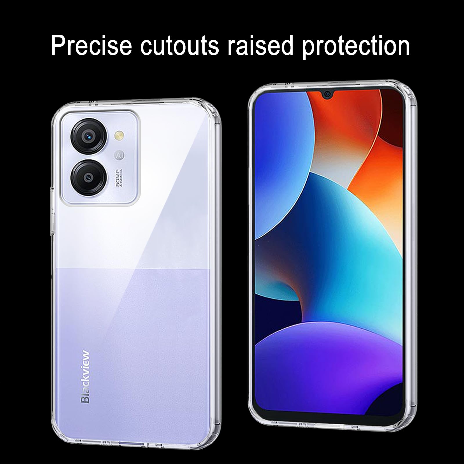 HuiYouMY Coque Pour Blackview Color 8 (6.75") Avec 2 Pièces Verre Trempé Protection écran, Transparent Silicone TPU Souple Etui Housse Anti-Rayures