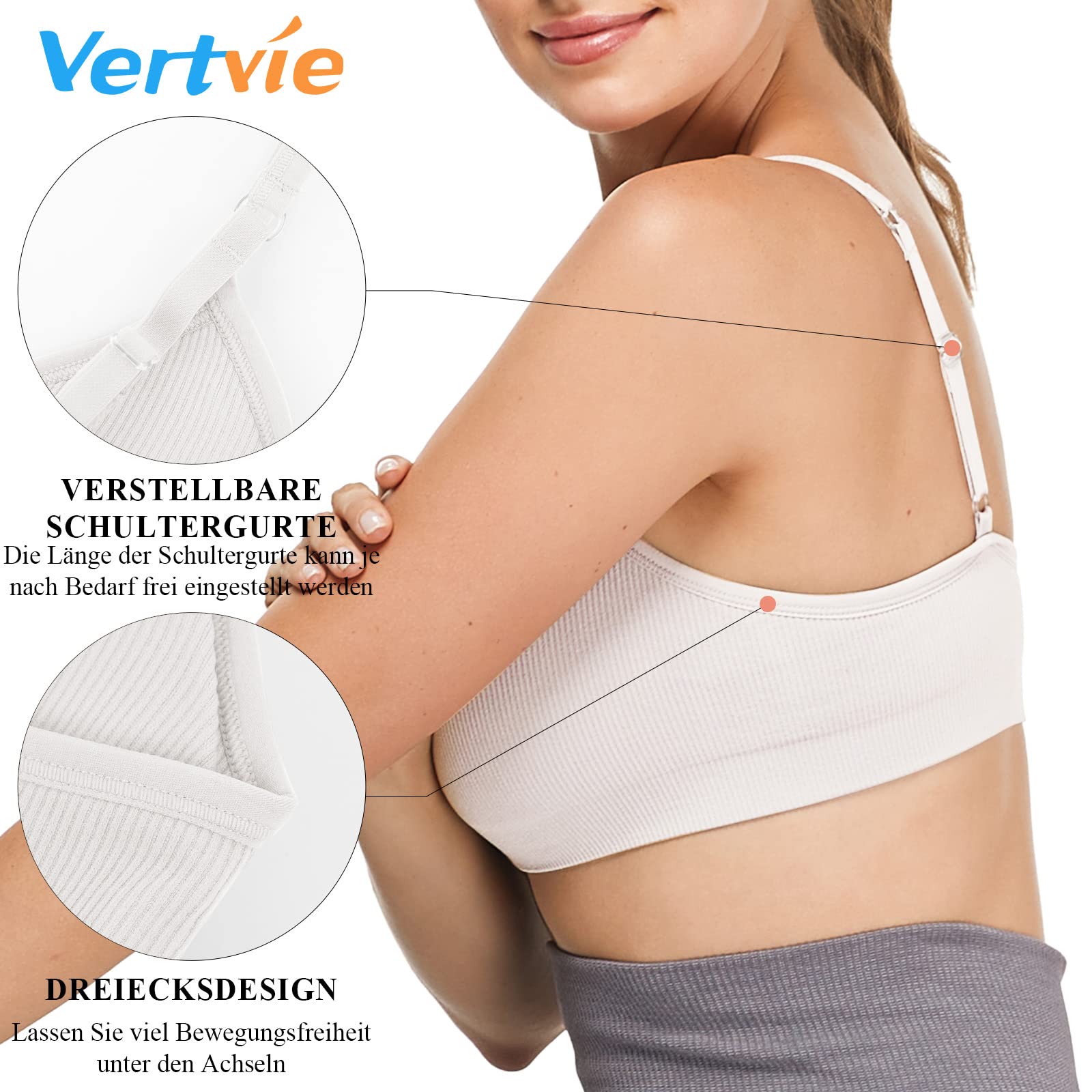 Vertvie - Reggiseno sportivo da donna, 2/3/4 pezzi, senza ferretto, imbottito senza cuciture, reggiseno a basso supporto 3 bianco. XS