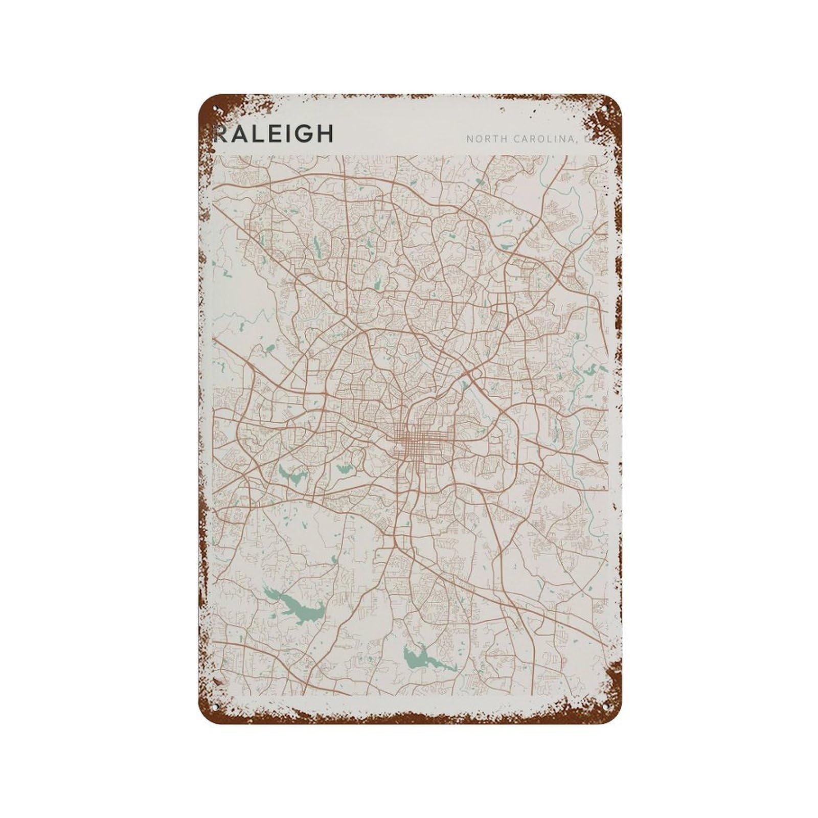 xiaoxiaoshen Raleigh Map North Carolina Travel Gift Farmhouse Decor Wall Decor Art Metal Tin Poster Modern Home Decor Art Home Bar Shop Decorations Vintage Sign 30x20cm