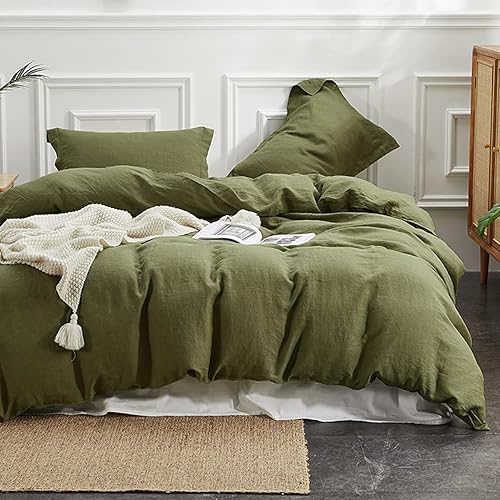 Simple&Opulence Juego de funda nórdica 100% lino, 3 piezas de estilo básico, lino lavado francés, color sólido, suave, transpirable, con cierre de