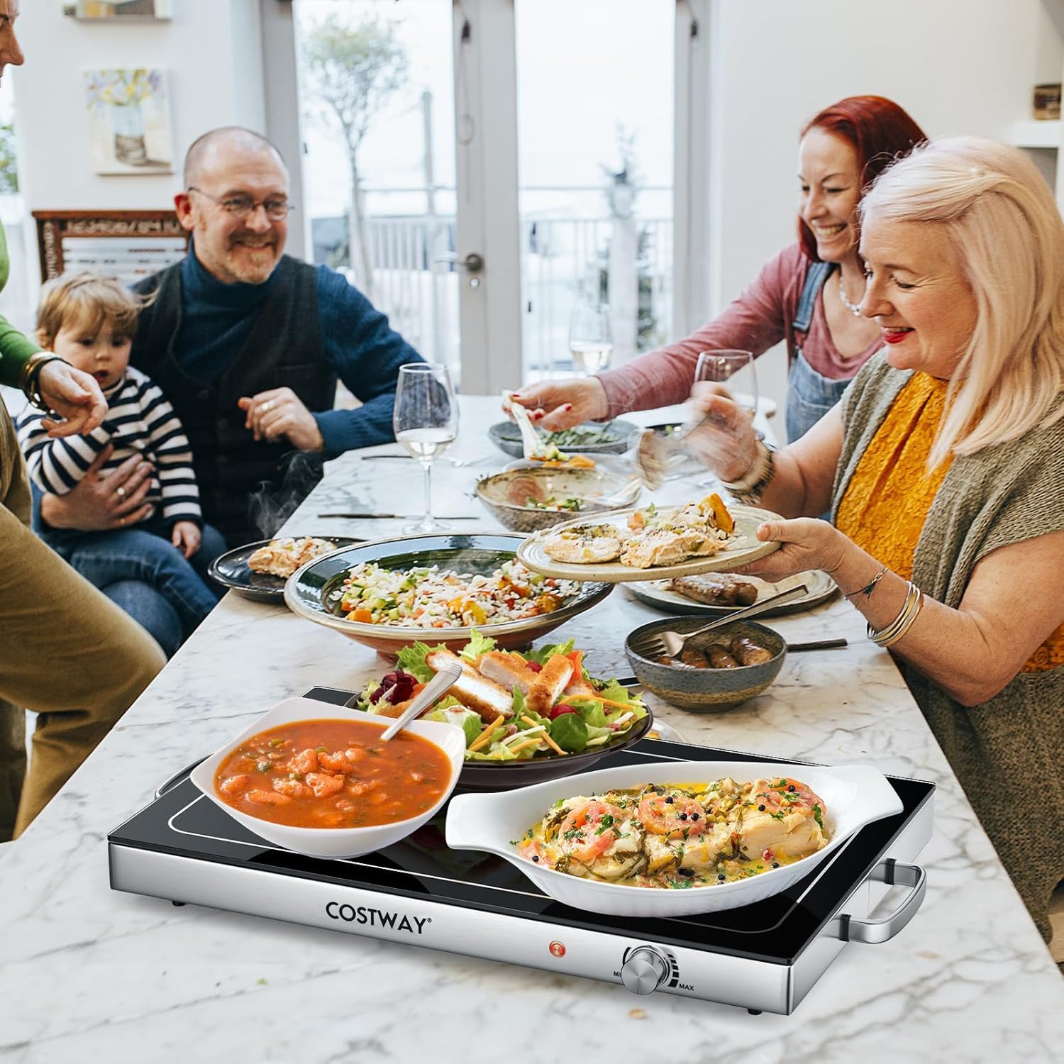 FANTASK Piastra riscaldante elettrica da 50 ℃ a 120 ℃ con regolatore di temperatura, riscaldatore a buffet in acciaio inox con funzione piastra riscaldante