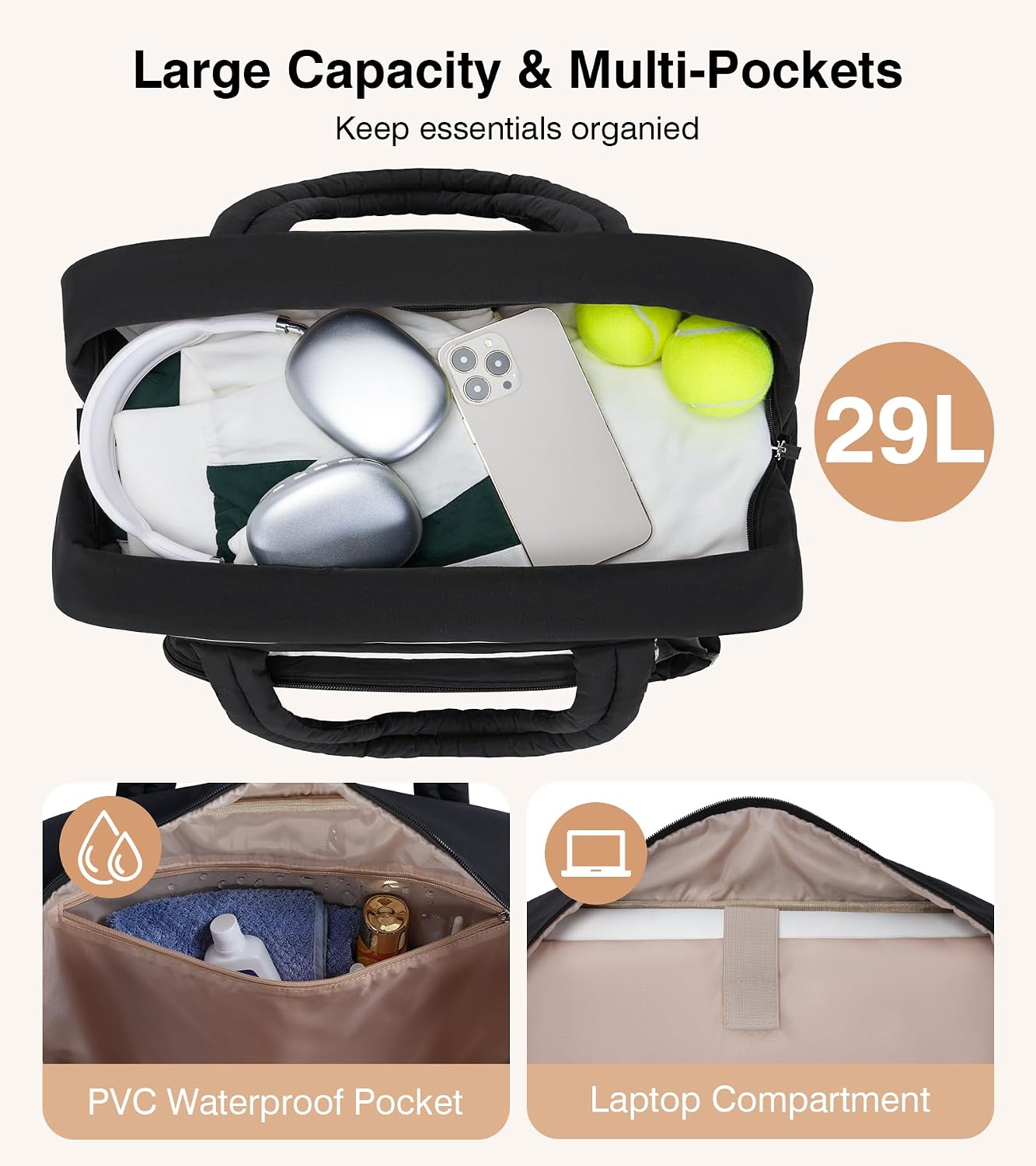 Marvolia Tennis Gym Bag for Women Tennis Racket Bag | for Pickleball Badminton, Travel Overnight Weekend Bag, Water-Resistant Fabric, Shoe Compartment, Wet Pocket
