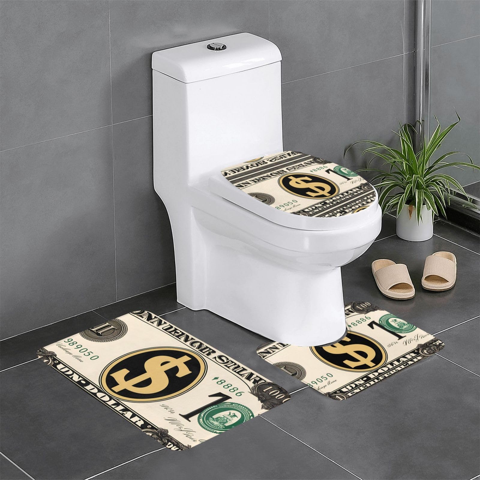 Tapis de salle de bain antidérapant lot de 3 absorbant avec motif dollar doré