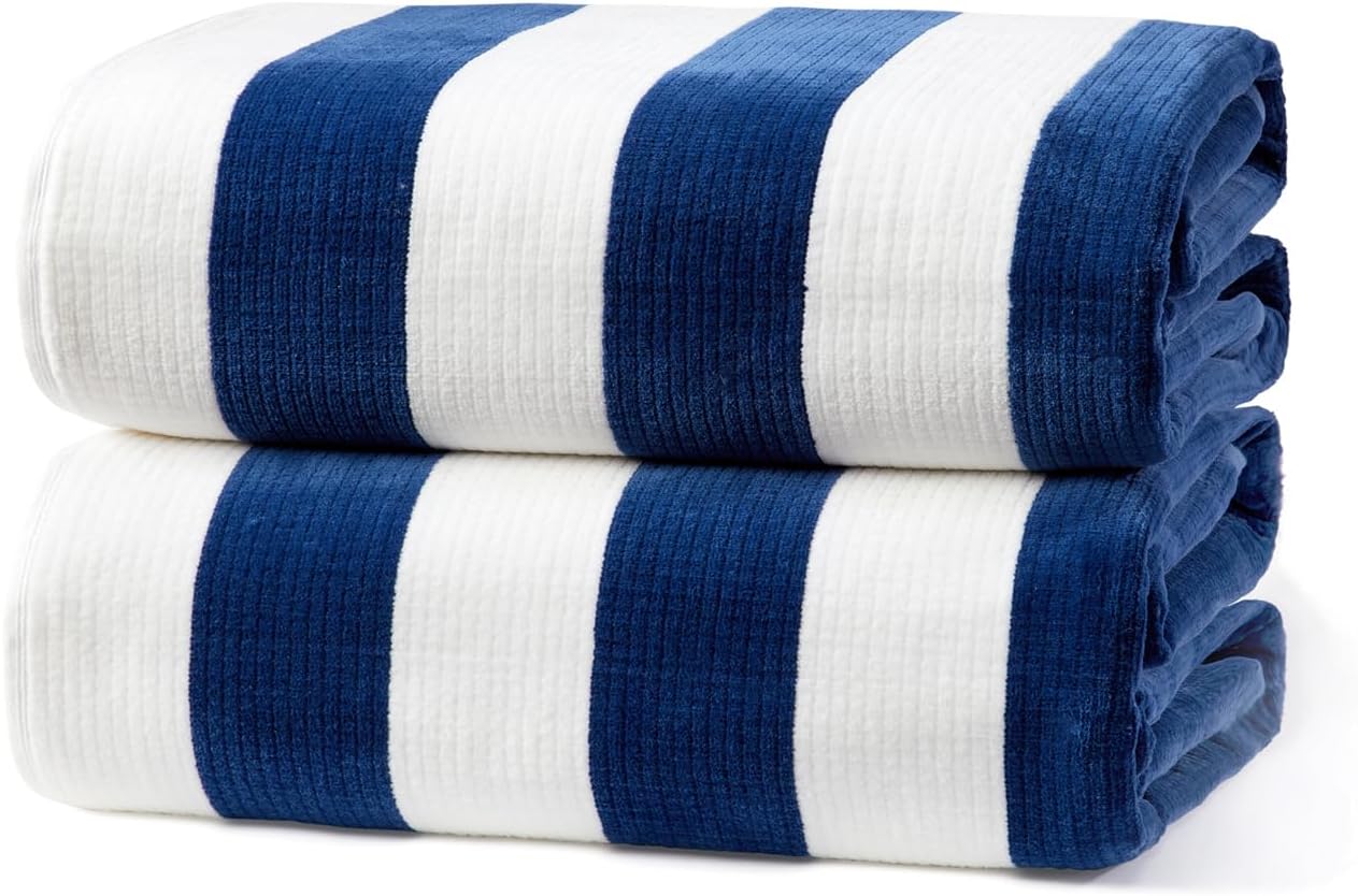 Loon & Lake Sand Resistant Beach Towels | Waffle Weave Reverse to Classic Plush Velour | Oversized 40" x 70" | Crafted from 100% Combed Cotton | Wolfeboro Collection - Navy Blue - Image 9