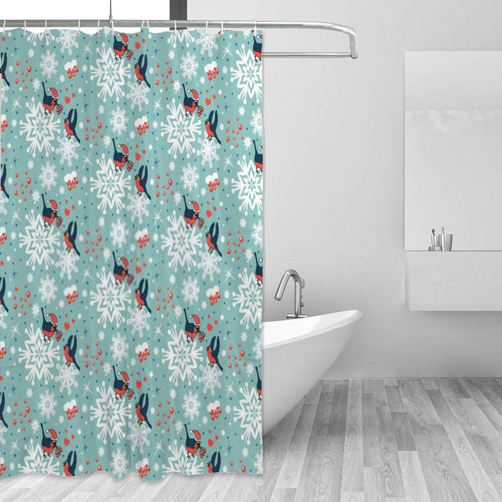 Rideau de douche oiseau de Noël imperméable 60x72" pour illuminer vos matins d'hiver