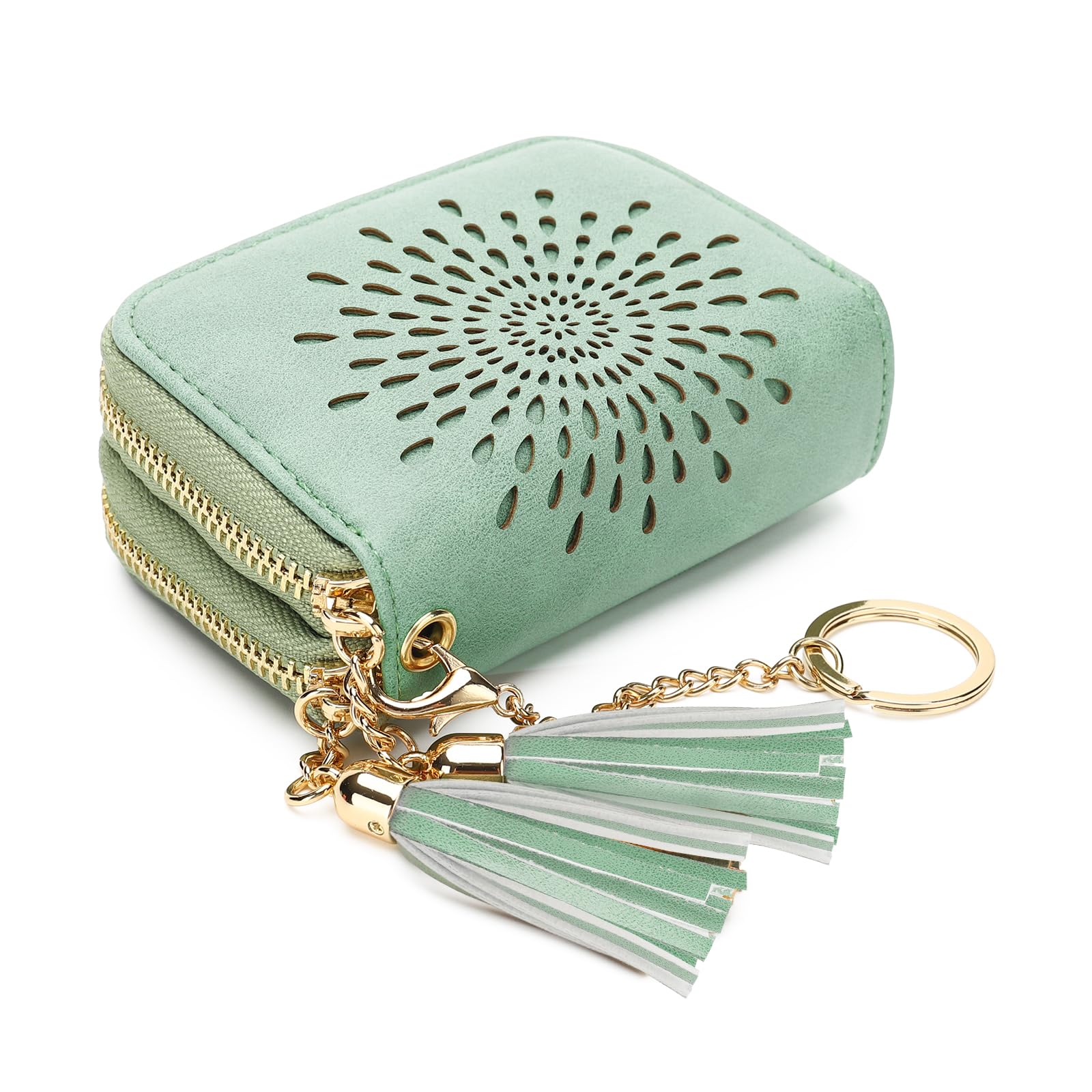 APHISON RFID Credit Card Holder Zipper Card Case Small Wallets for Women Leather Sunflower Style Ladies Girls Credit Card Case Double-Zip