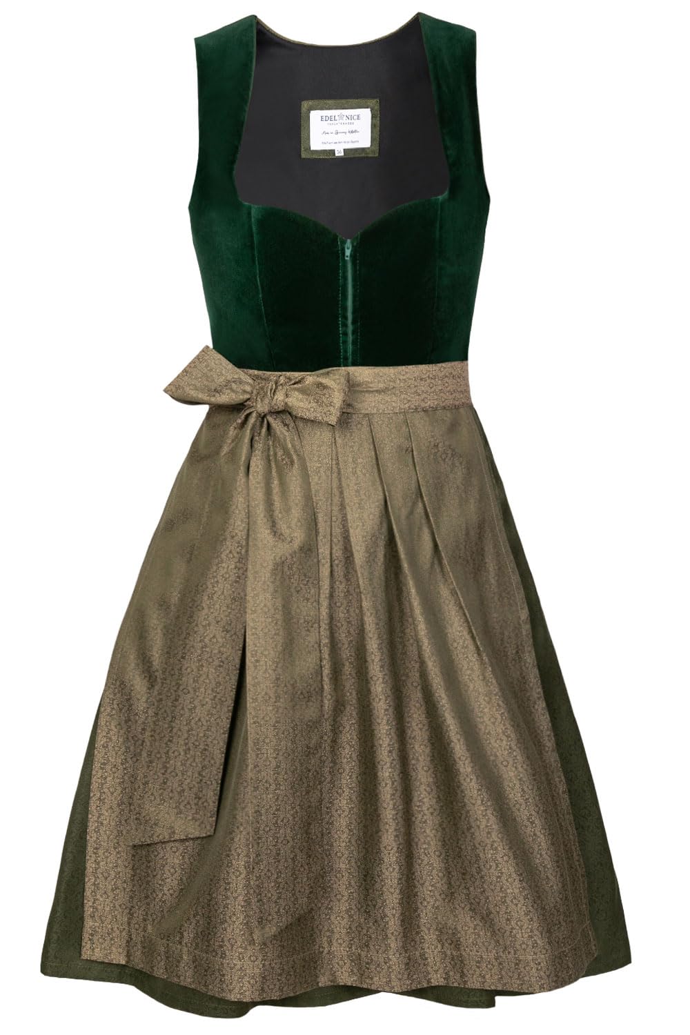 Edelnice Trachtenmode Midi Dirndl Livia Samt Grün inkl. traditioneller Dirndlschürze