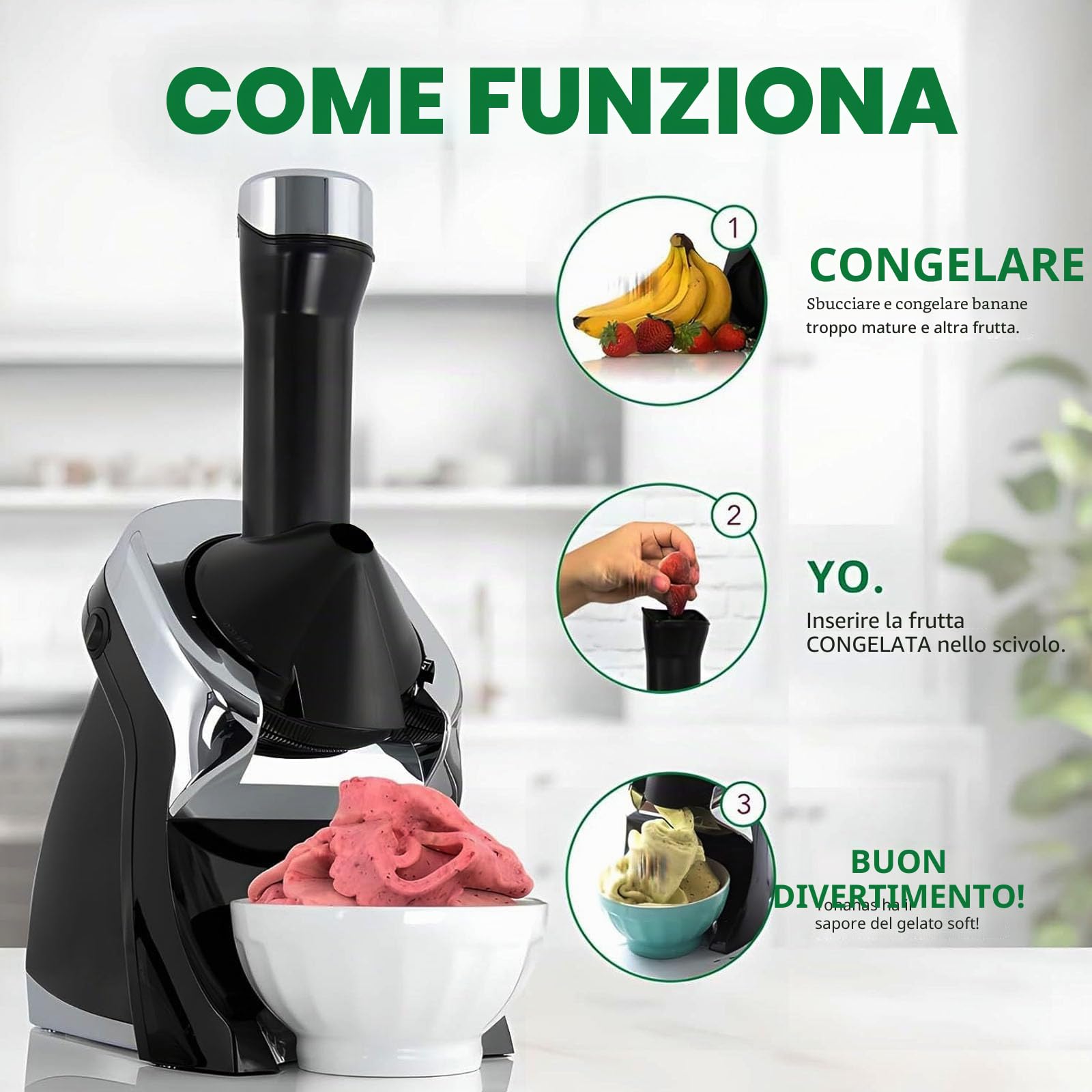 Macchina elettrica per gelato – serve morbido fatto in casa, sorbetto e yogurt surgelato – Macchina per dessert salutare per dolcetti familiari