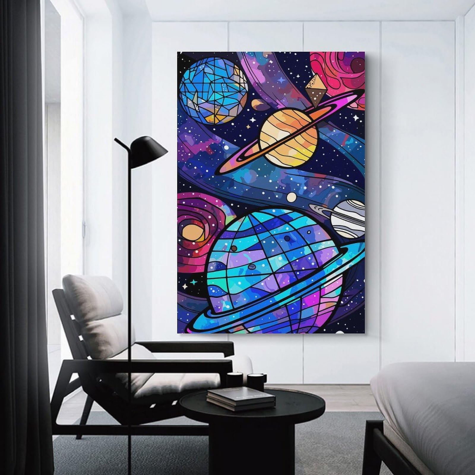 Junmoney Canvas Wall Decor Colorful Cosmic Planets And Nebulae, 24x36inch(60x90cm), for Restful Interiors, Bedrooms Or Small Rooms, Canvas Wall Decor for Personal Spaces
