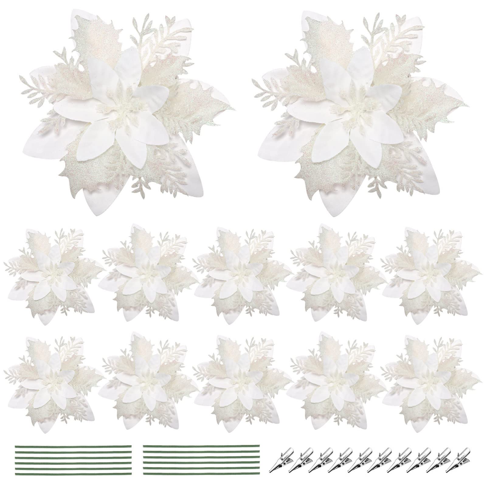Toyvian Brillo Poinsettia Flores Artificiales Decoraciones con Clips Tallos Flores Falsas para Puerta Garland Árbol de Navidad