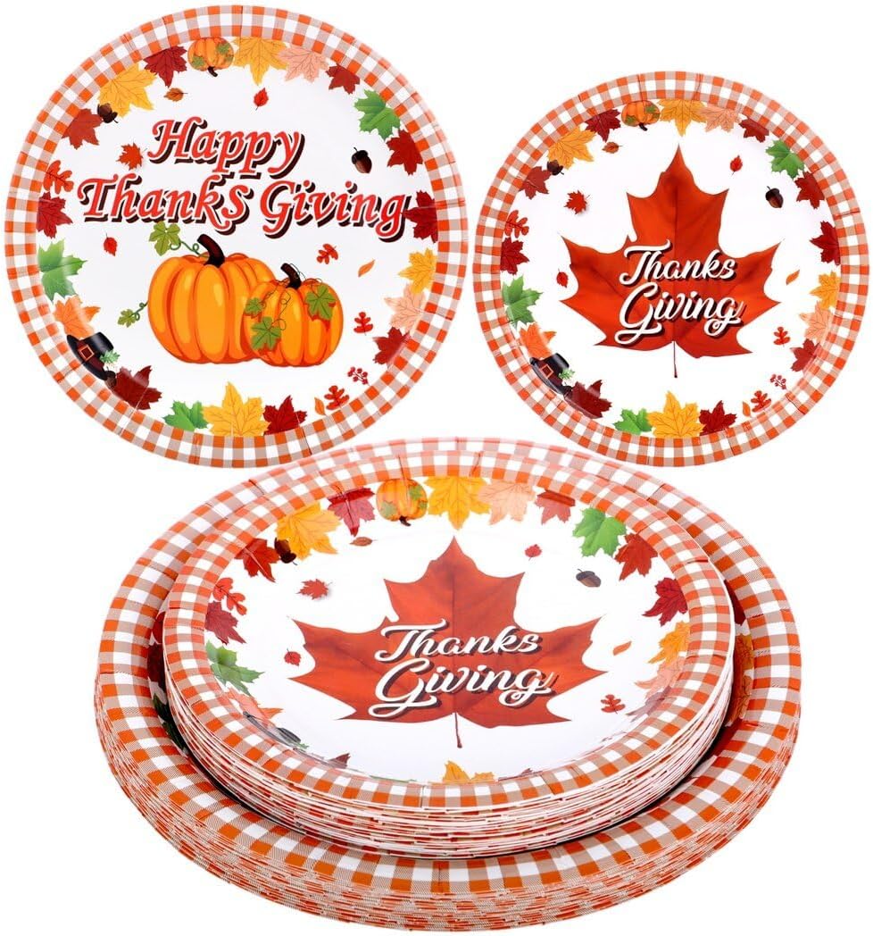YHomU Thanksgiving Paper Plates, 48 PCS Fall Autumn