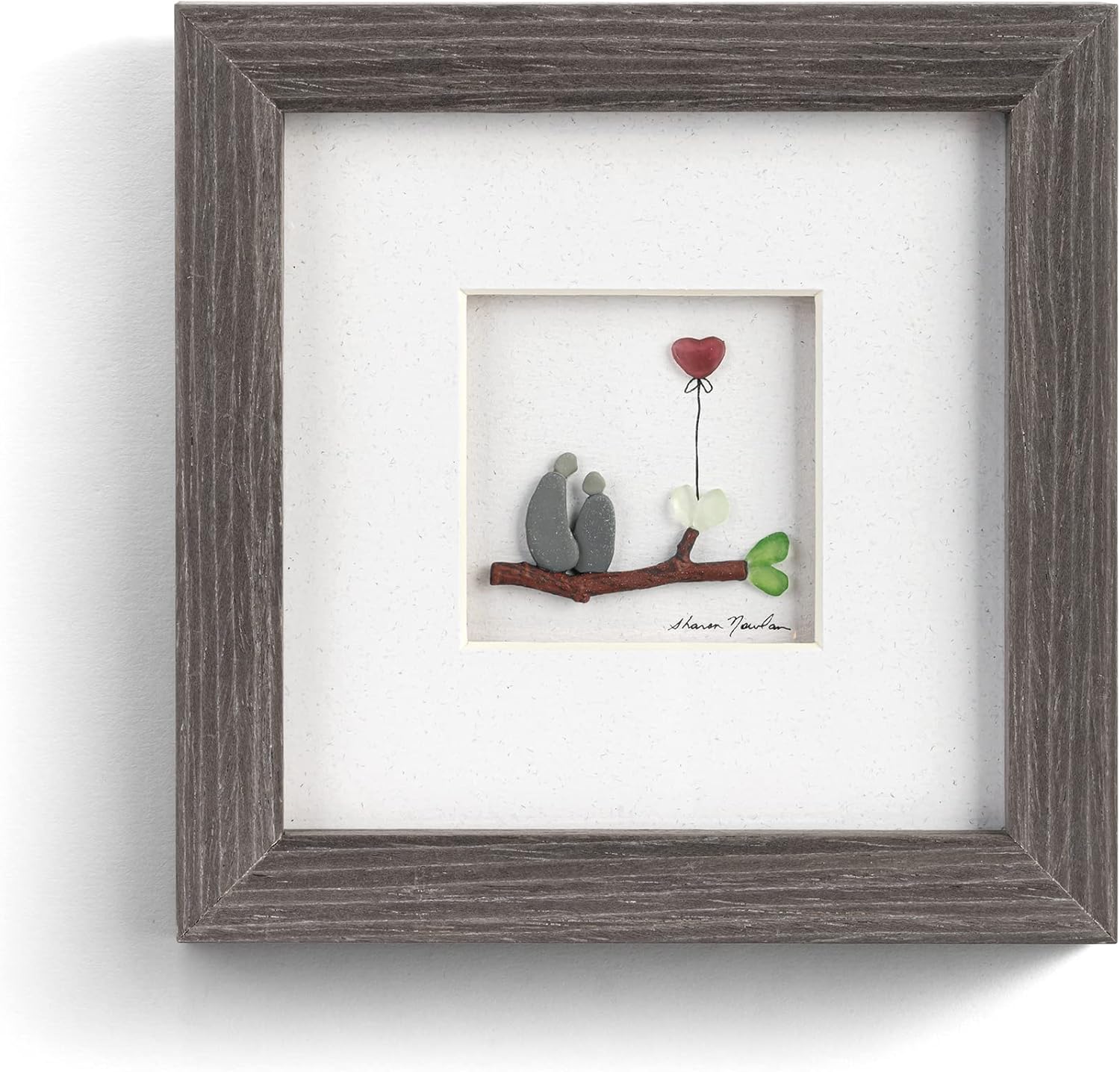 DEMDACO Sharon Nowlan Heart Full Of Love Greywash 6 x 6 Wood and Glass Wall Art Sign