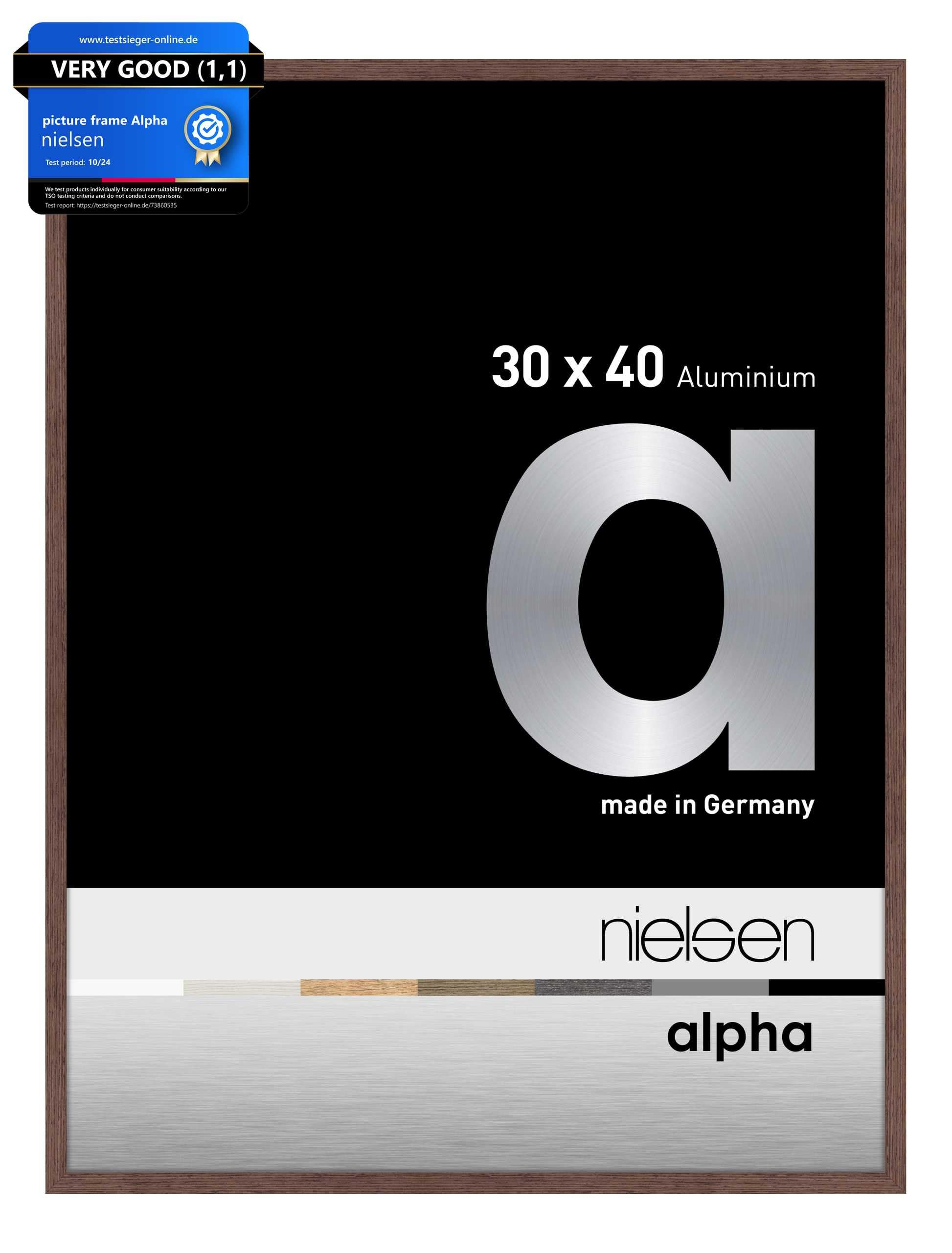nielsen Photo Frame, 30 x 40 cm, Aluminium, Wenge, Photo Frame for Hanging Landscape and Portrait, Real Glass, Alpha