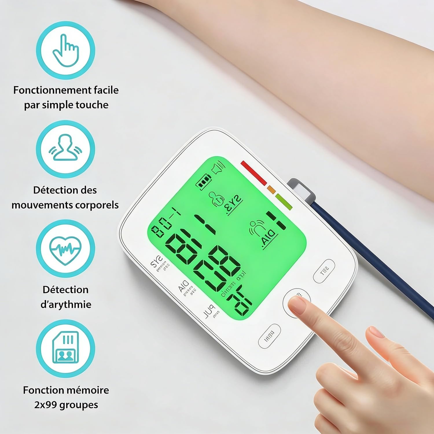 Tensiomètre V1 Pro pour une Surveillance Précisse – Double Puce de Haute Précision, Grand écran LCD, Mémoire 2x99 pour Deux Utilisateurs – Idéal pour le Suivi Quotidien à Domicile
