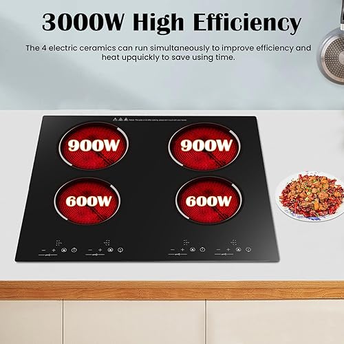 Miniatura 2 de Estufa eléctrica de 4 quemadores de 110 V, encimera eléctrica de 24 pulgadas y encimera integrada con 9 niveles de potencia, control táctil del