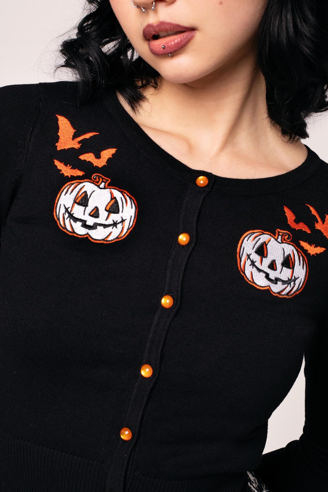 Hell Bunny Hollow Cardigan - Maglia Gotica di Halloween con Motivo a Zucca e Pipistrelli