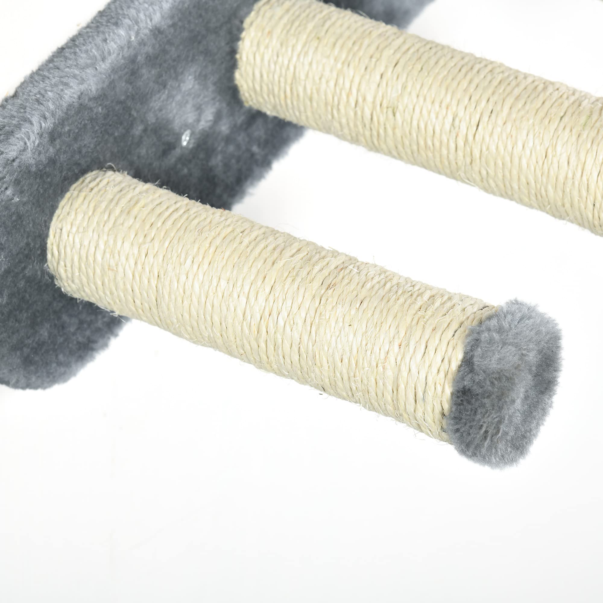 PawHut Estante de Escalada para Gatos de Pared con Hamaca 4 Piezas Gris | Juego de Estantes para Gatos, Nido Rascador, Plataformas para Saltar, Poste de Sisal