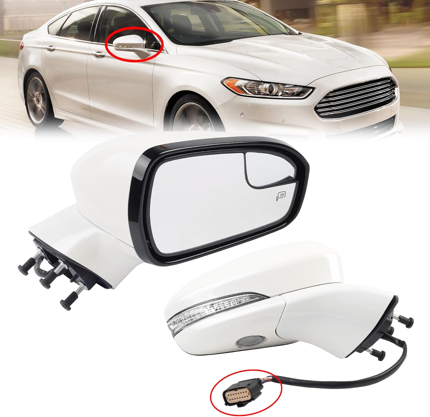 Dasbecan Right Passenger Side Mirror Assembly Compatible with Ford Fusion 2016-2020 Power | Heated | Turn Signal | Puddle Light | Manual Folding l FS73-17682 | White | 7Pins