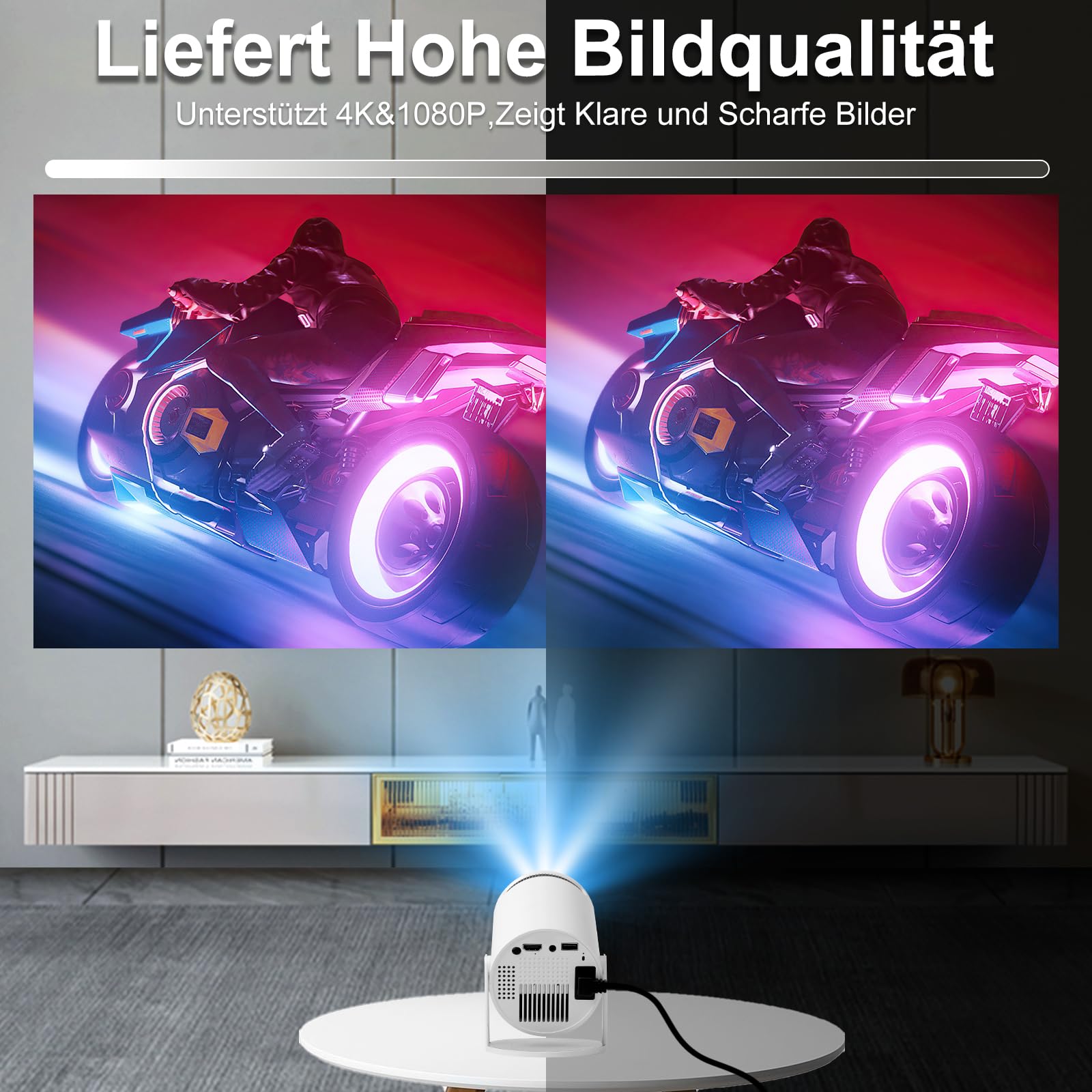 Mini Beamer 4K Unterstützt Android 11,Beamer Handy Outdoor 180°Drehbarer,Mini Projector 5G WiFi 6 BT 5.0,130 Zoll Geeignet für Telefon/PC/HDMI USB,Smart Projector für Handy Phone/TV Stick/Laptop/HDMIv