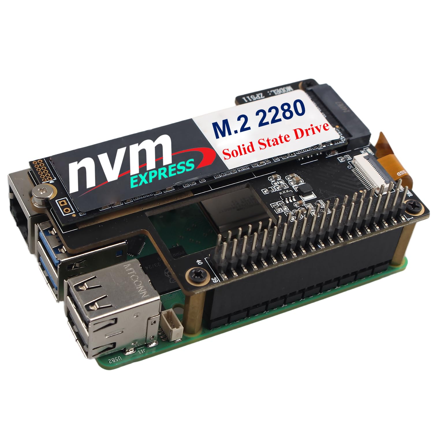 ZDE ZP511 PCIe to M.2 Key M NVMe HAT SSD Hard Drive Adapter Board PIP PCIe Peripheral Board Compatible with Raspberry Pi 5 Support Official Pi5 Active Cooler