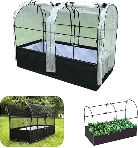 SIMPO Sistema de jardín 3 en 1 cama de jardín elevada de tela + cubierta de invernadero + red protectora (36 x 72 x 53 pulgadas)