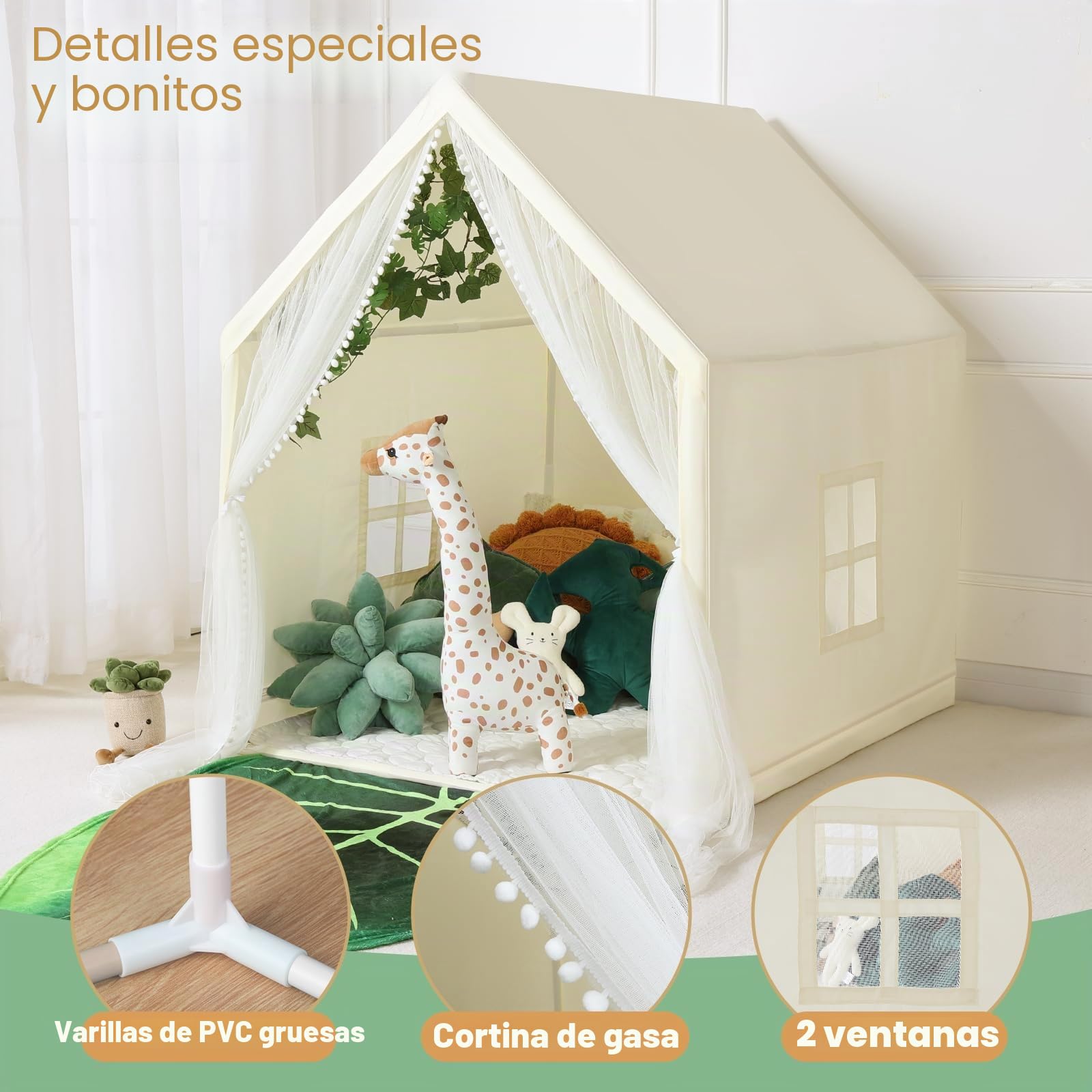 Wilwolfer Tienda de campaña para niños: Carpa de Juegos para niños con Alfombra - Casa de Juegos Grande para Interior y Exterior para niños pequeños, casa de Juegos de Princesas para niños y niñas