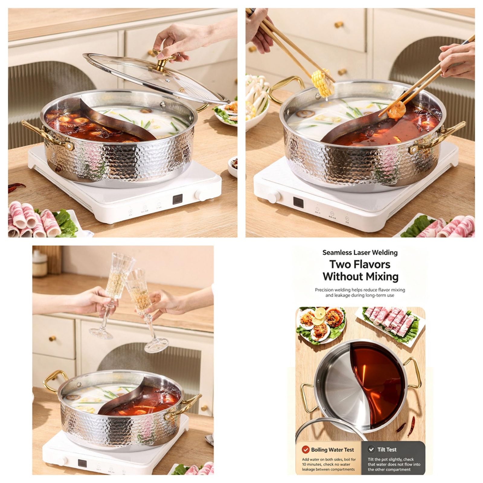 Dual-Flavor Divided Stock Pot with Glass Lid for All Stovetops