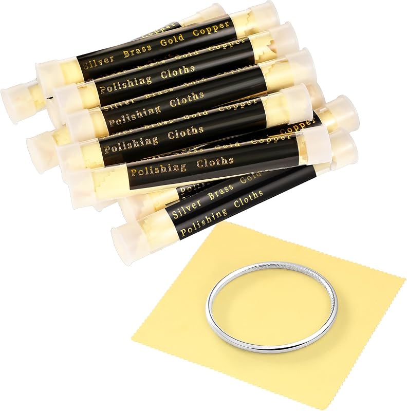 12 Pcs Jewelry Cleanning Cloth with Tube 7 x 6 Inch Silver Polishing Cloth Brass Cleaner for Sterling Silver Brass Gold Copper, Individually Wrapped(Yellow)