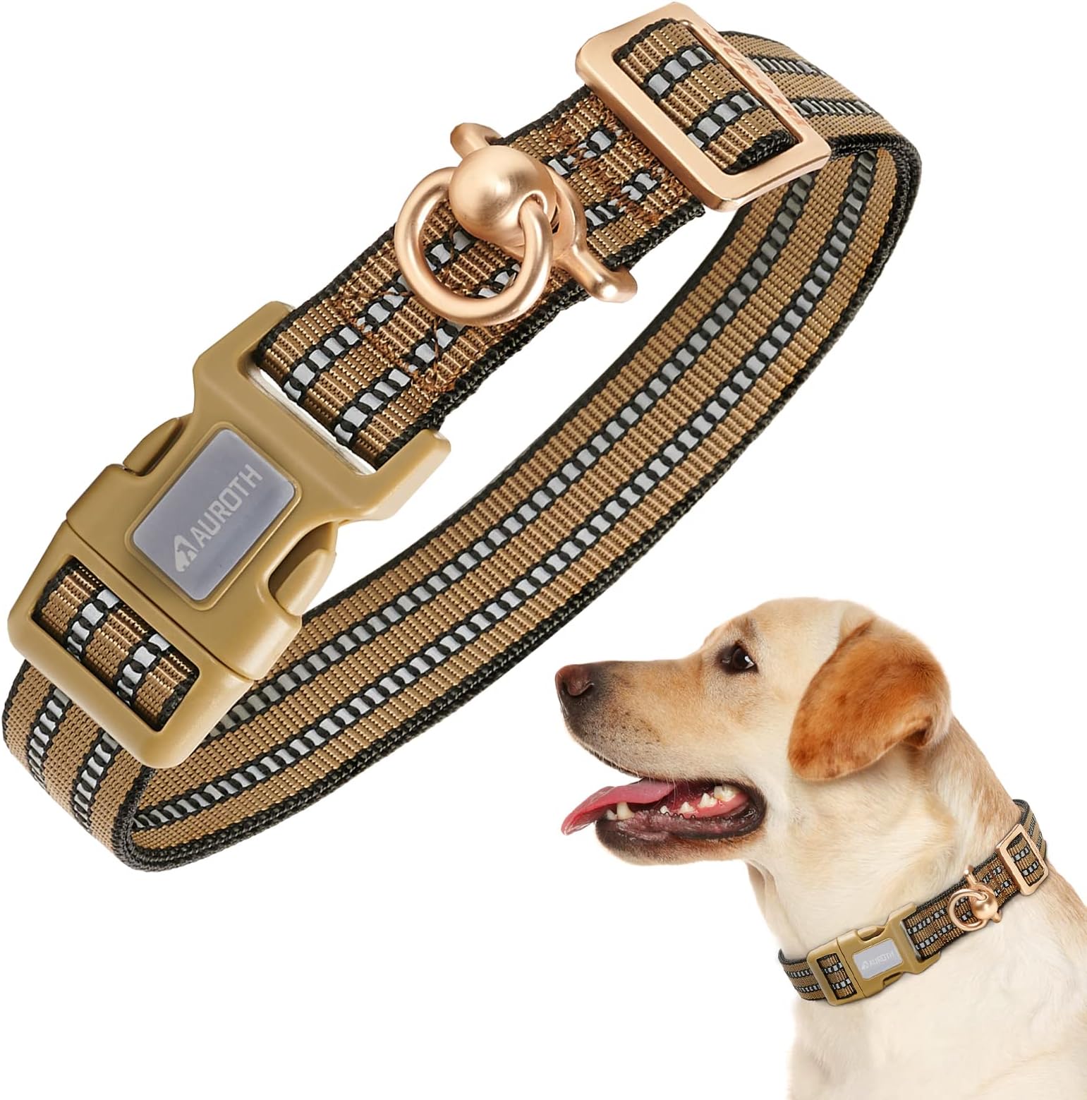 Dog Collar for Medium Large Dogs, Reflective Dog Collar, Soft Nylon Adjustable Dog Collars with Heavy Duty Metal D Ring Tangle Free (Large:15.7"-27.1", Army Yellow)