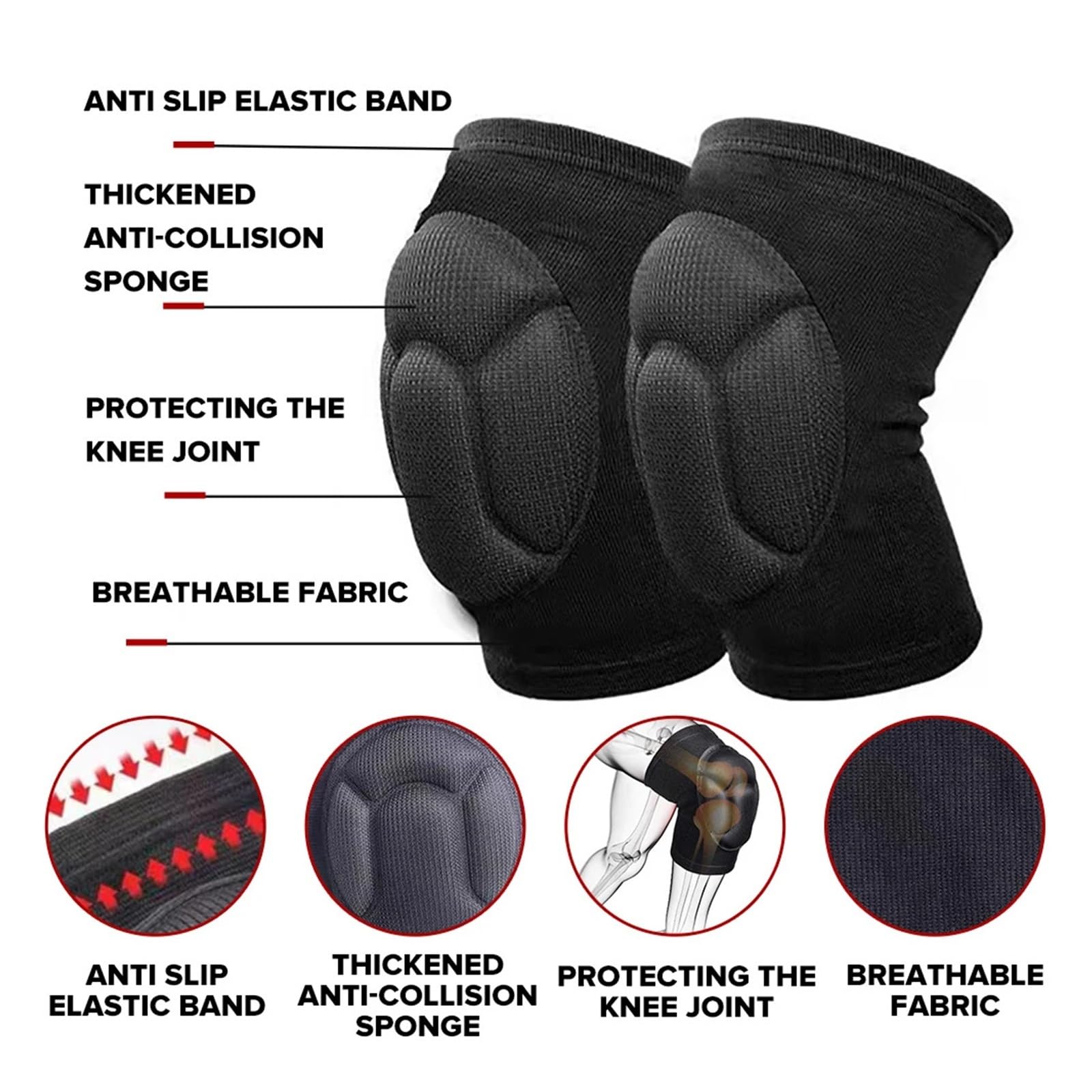 MRKU Genouillères de Sport antidérapantes, 1 Paire, Protection épaisse et élastique, idéales pour Le Fitness, Le Basketball et Le Volleyball (Unisexe).