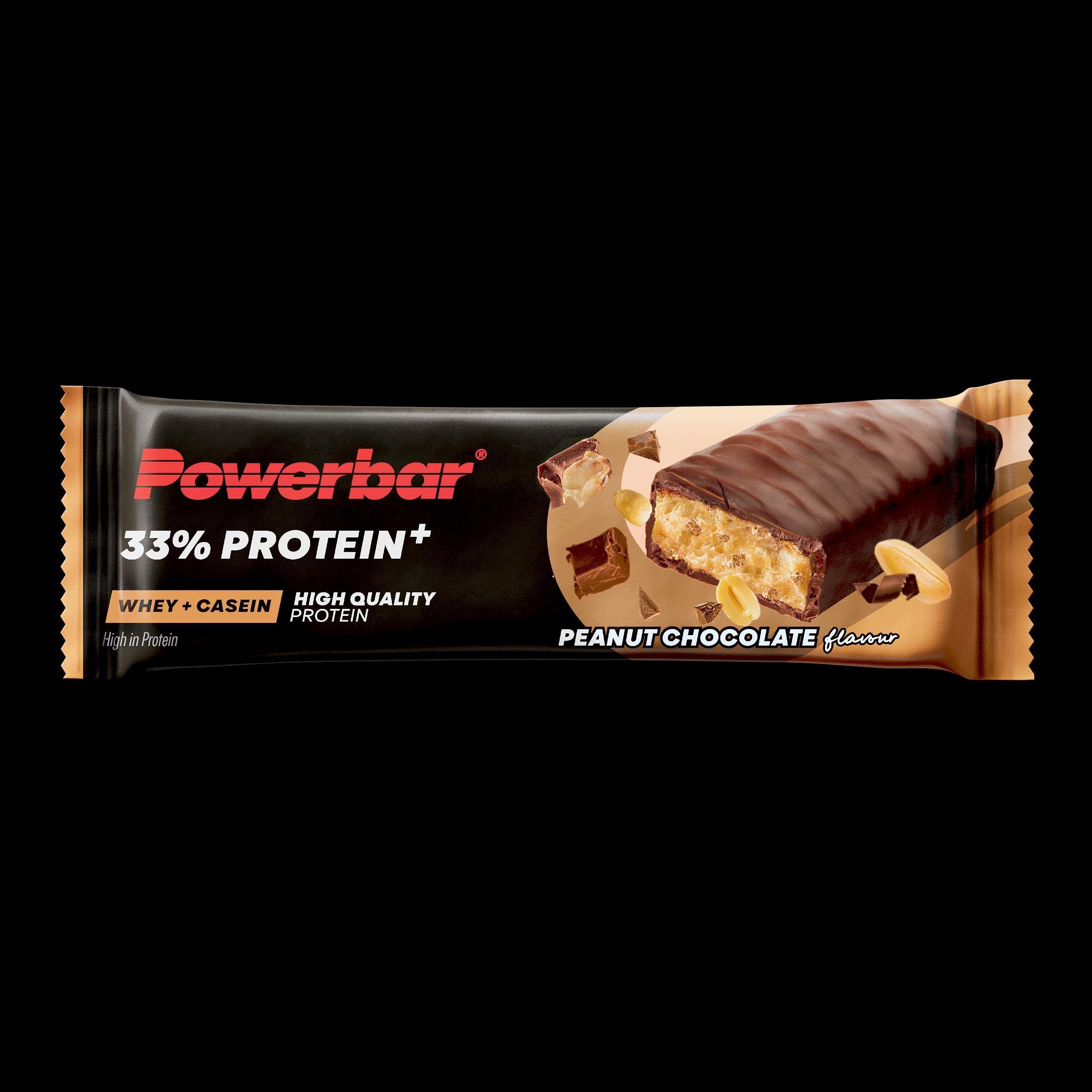 Powerbar - 33% Protein Plus - Peanut-Chocolate - 10x90g - Barre riche en protéines - Protéines de lactosérum et de caséine - Sans collagène