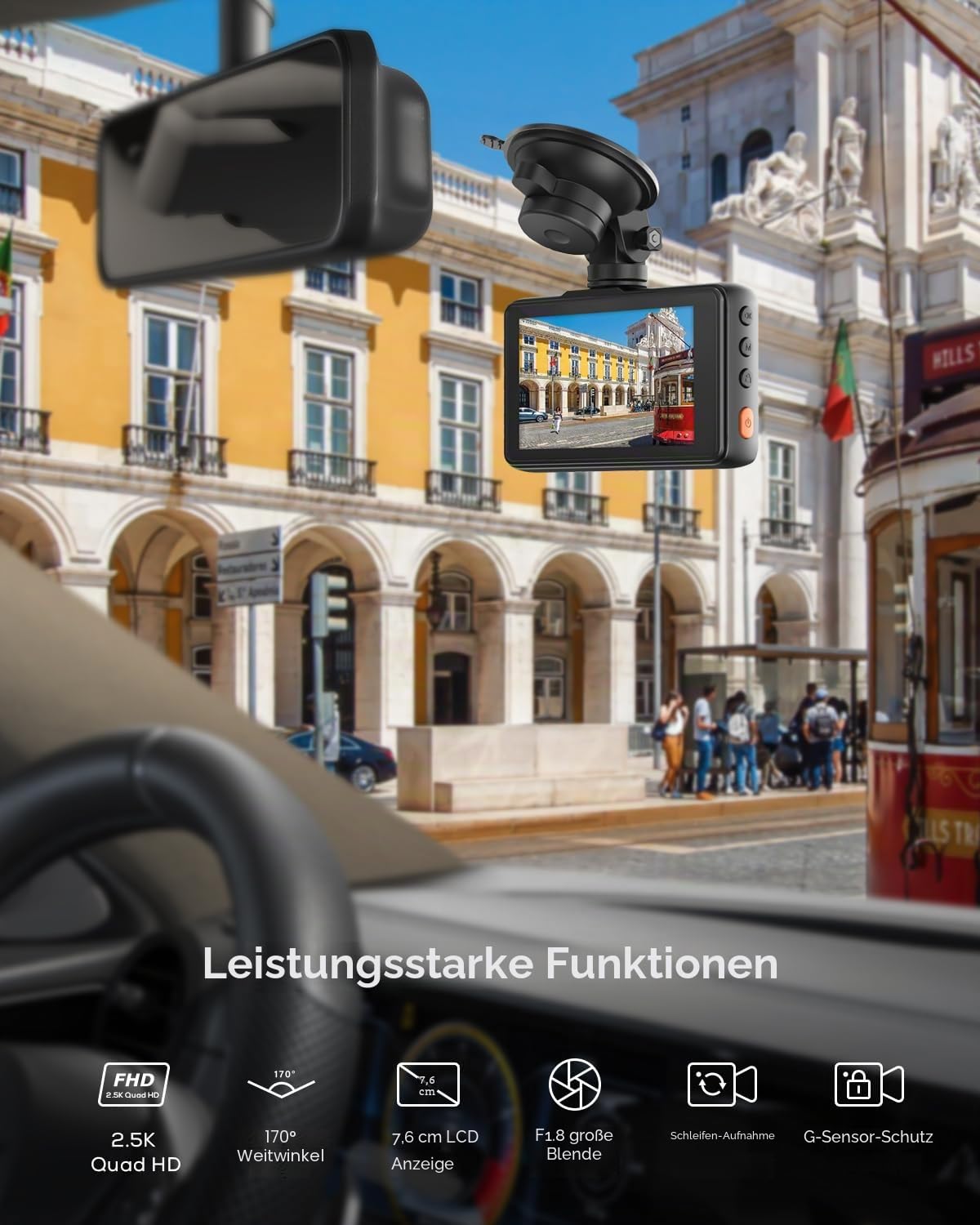 iZEEKER 2.5K Dashcam, 1440P QHD Auto Kamera mit 3" IPS Display, Nachtsicht, WDR, 170° Weitwinkel, Loop-Aufnahme, G-Sensor Notfallaufnahme, 24H Parkmodus, Typ-C