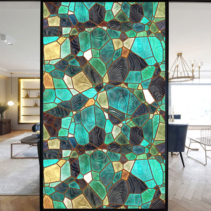 European Church Windows Film Privacy Stained Glass Window Stickers Static Cling Decorative Frosted Window Films UV Blocking Muted Colors Window Coverings (A,40x60cm WxH)