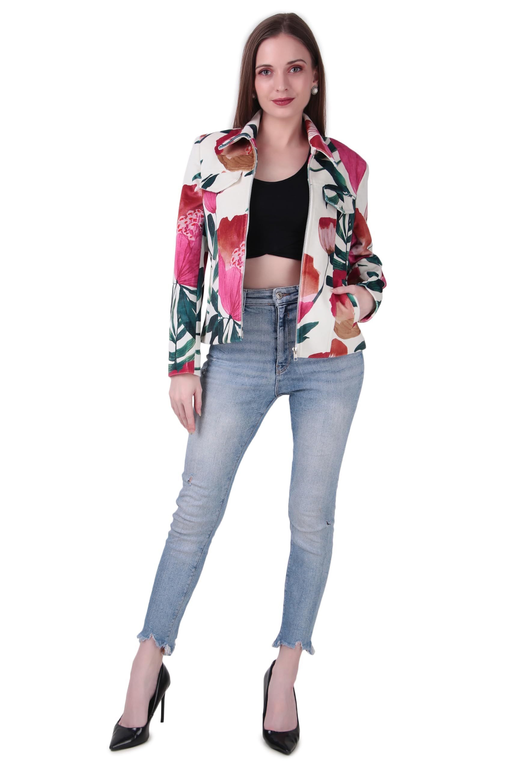 Women's Floral Print Blazer | Open Front Long Sleeve Lapel Jacket | Lightweight Casual Office & Party Outerwear-image-16