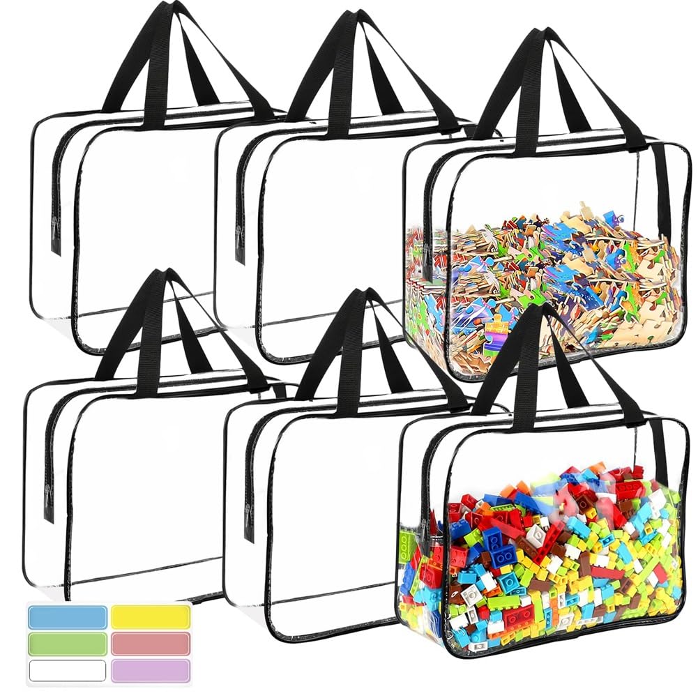 Bloepum Large Toy Storage Bags with Labels, Reusable Clear PVC Board Game Storage, Travel Waterproof Organizer Bags with Zipper Easy to Use