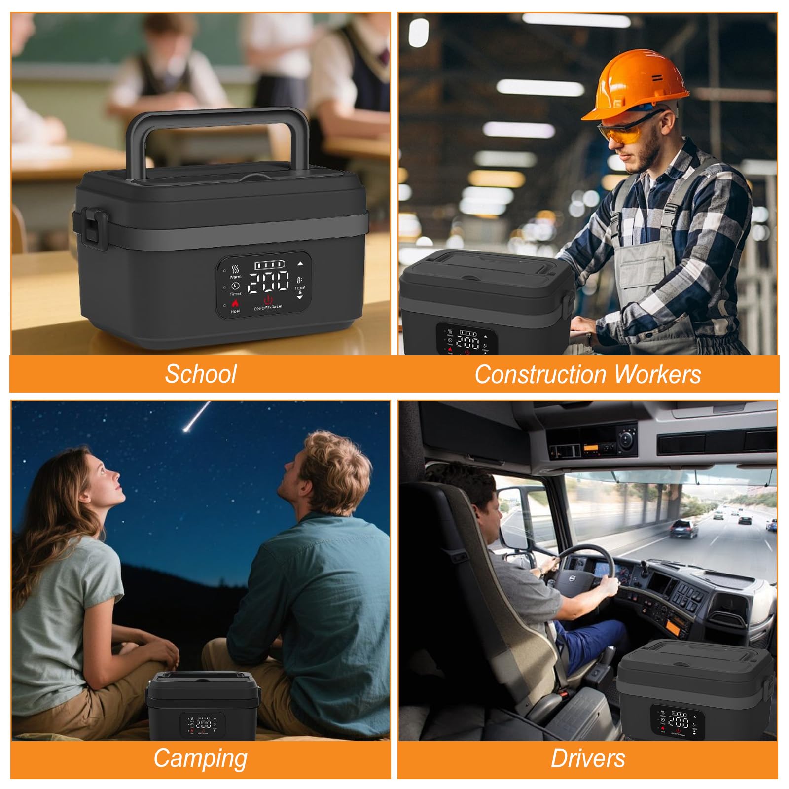 1L Elektrische Lunchbox mit Akku, Tragbare Elektrische Lunchbox mit Einstellbarer und TimerHeizfunktion, Beheizbare Brotdose mit Isoliertasche, Gabel & Löffel für Arbeit Reisen Unterwegs