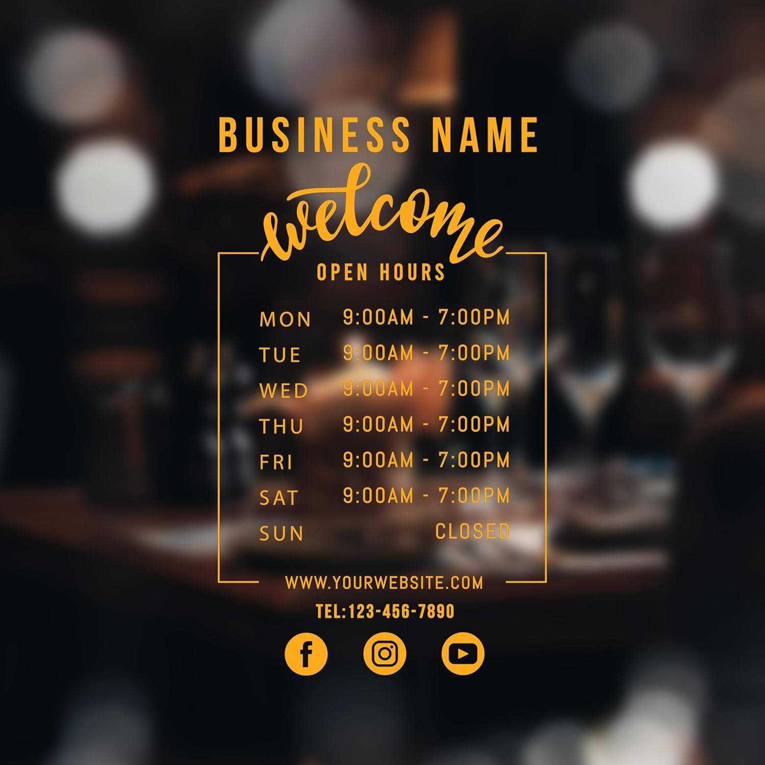 Customizable Storefront Business Hours Decal - Vinyl Window and Wall Sticker with Hours of Operation and Social Media Icons - Commercial Grade, Weather-Resistant Door Window Sign