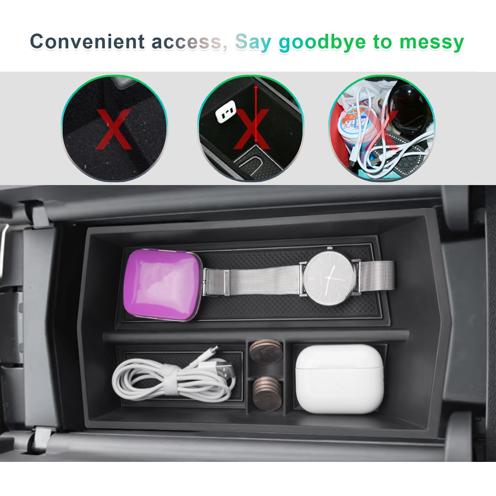 GAFAT Compatibile con Peugeot 3008 GT Allure E-3008/5008 E-5008 2025 2026 2027 Contenitore Portaoggetti Console Centrale, Accessori 3008 iii Organizer Braccioli, 3D Originali, con Tappetini