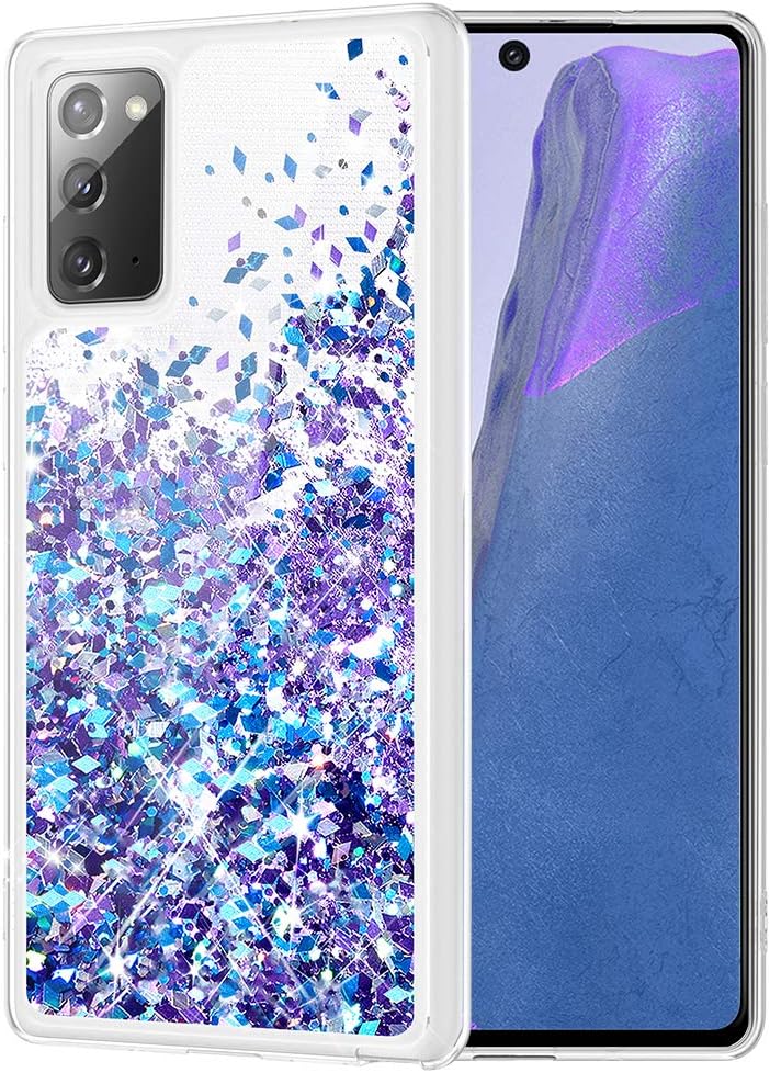 Caka Case for Galaxy Note 20 Glitter Case for Women Girls Liquid Bling Sparkle Luxury Flowing Floating Glitter Quicksand Clear Transparent Soft TPU Phone Case for Samsung Galaxy Note 20 (Blue Purple)