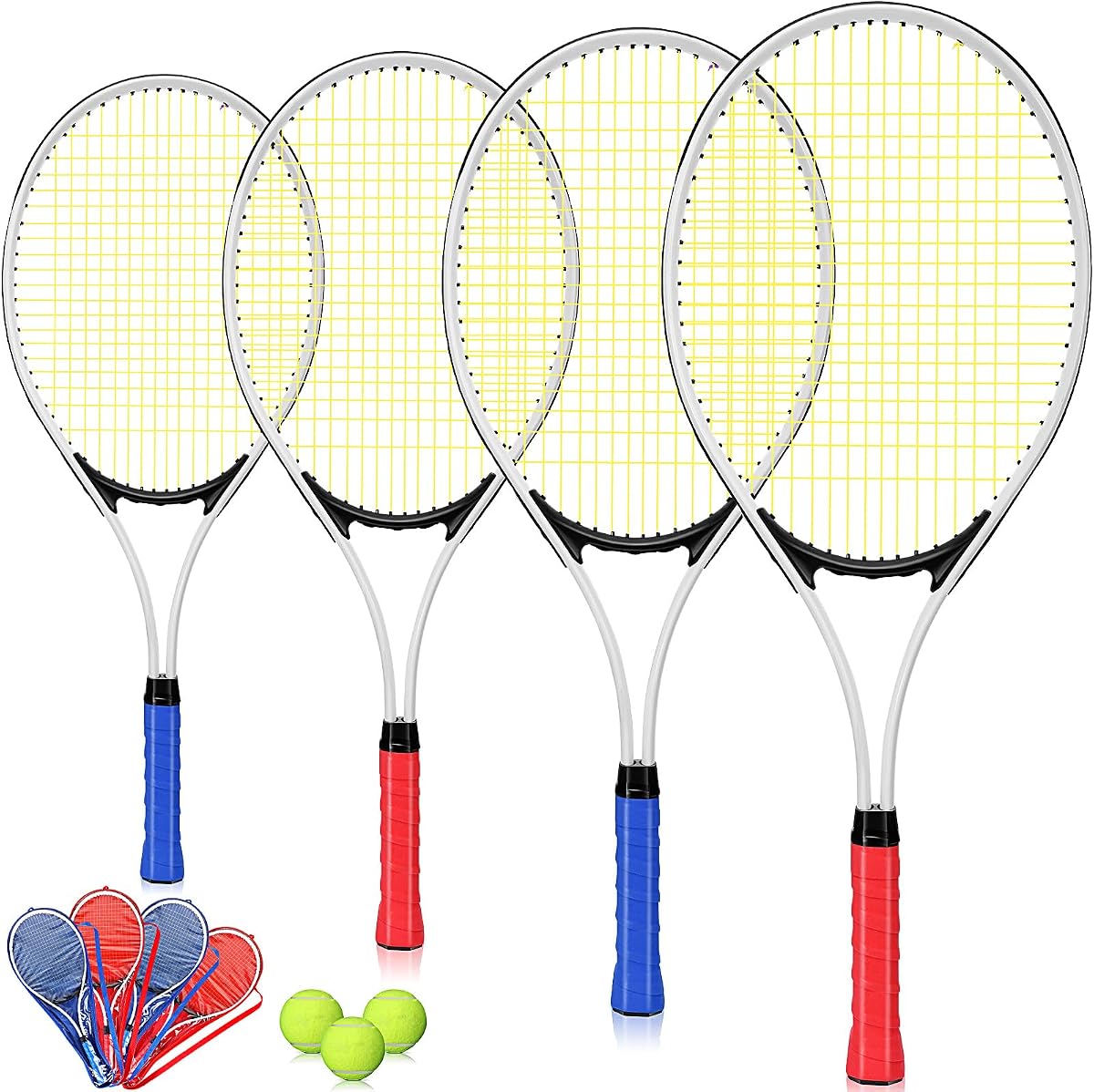 4 Pcs Tennis Rackets 27" Tennis Racquet | Recreational 4 Players, Lightweight Tennis Racket with 3 Tennis Balls, Training Beginners with Overgrips Carry Bag