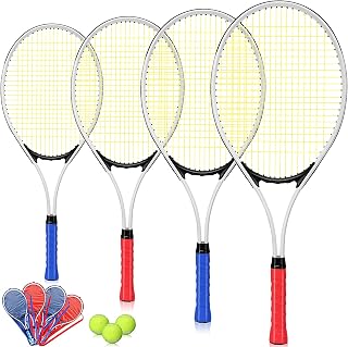 Motionchic 4-Pack 27" Lightweight Adult Tennis Rackets Set with 3 Balls, Overgrips & Carry Bags - Beginner Recreational