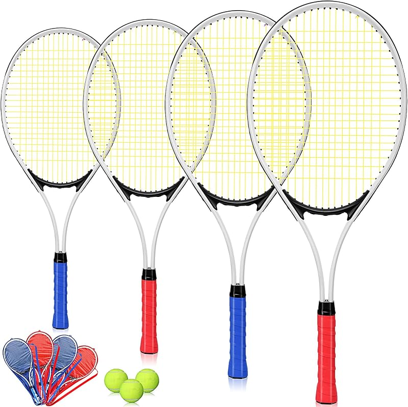4 Pcs Tennis Rackets 27" Tennis Racquet | Recreational 4 Players, Lightweight Tennis Racket with 3 Tennis Balls, Training Beginners with Overgrips Carry Bag
