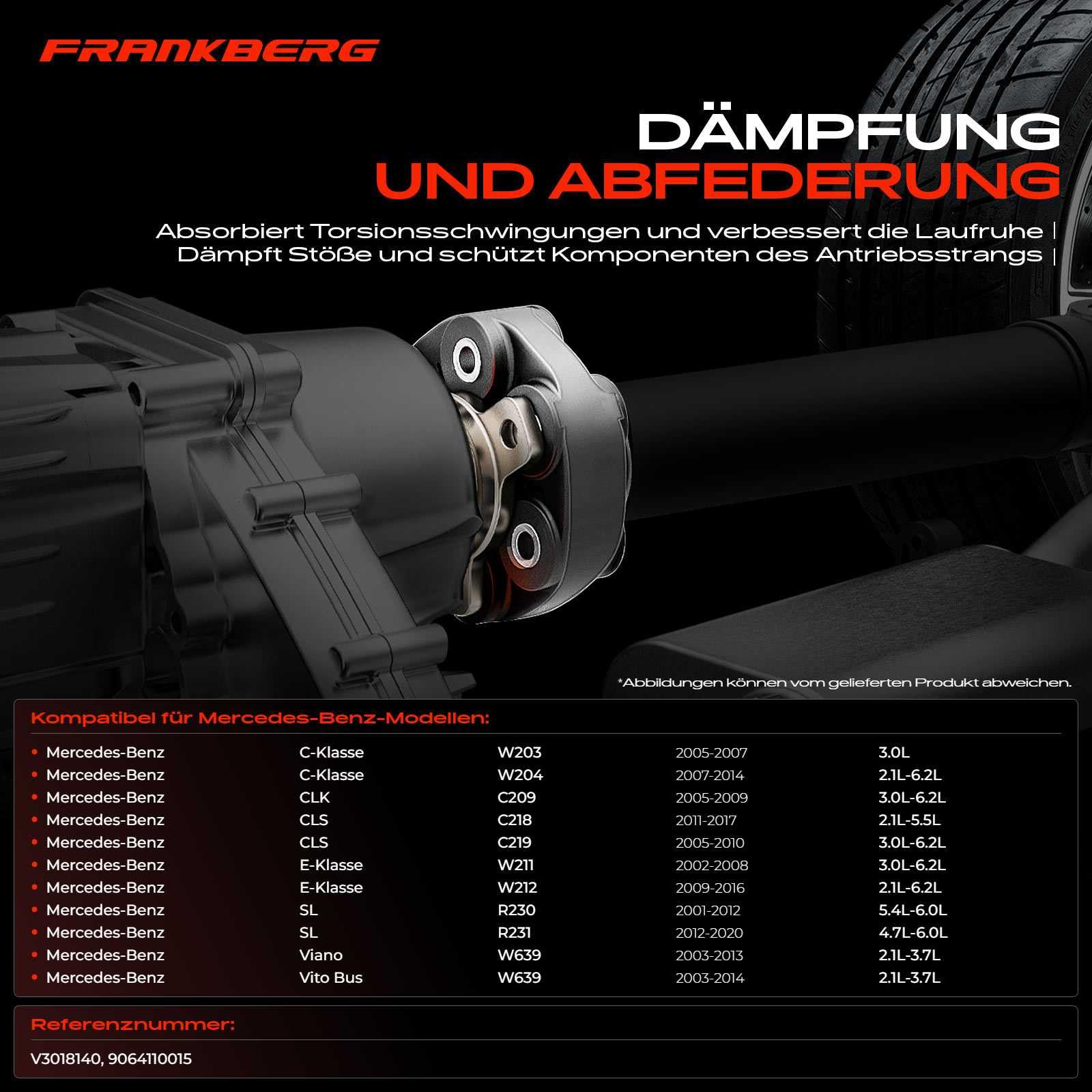 Frankberg Gelenkscheibe Hardyscheibe Vorne Hinten Kompatibel mit C-Klasse W203 3.0L 2005-2007 E-Klasse W212 2.1L-6.2L 2009-2016 S-Klasse W221 3.0L-6.2L 2005-2013 Replace# 9064110015