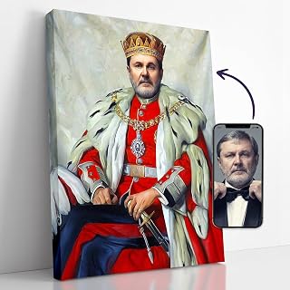 Turn Me Royal Custom Human Portrait from Photo, Personalized Gift for Men, Unique Customized Canvas Wall Art (The Great King, 12" x 16")