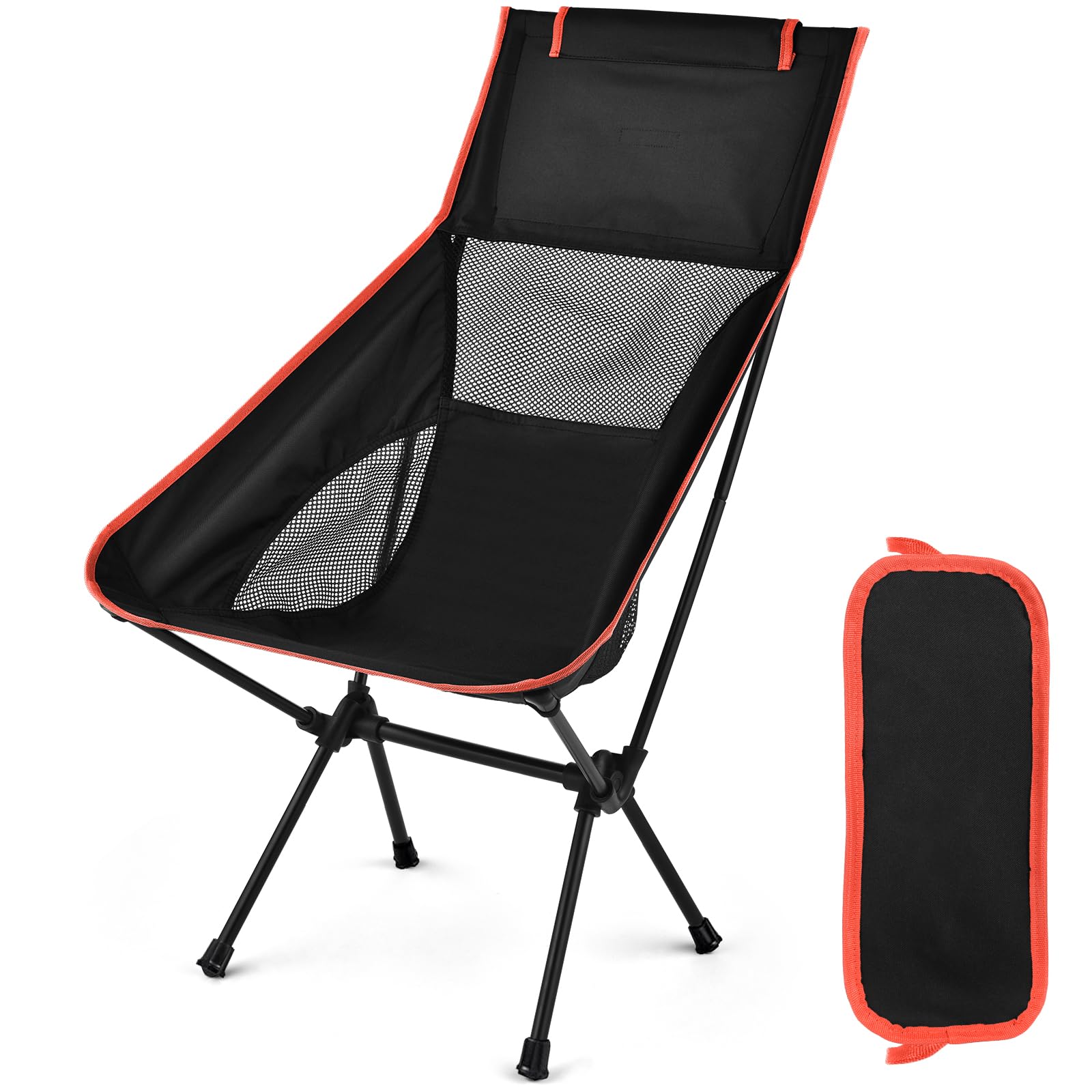 Sedia da Campeggio Pieghevole, Portatile Sedia Pieghevole Ultraleggera con Borsa da Trasporto, Max Portata 150 kg, Sedie Campeggio per Esterni, Giardino, Spiaggia, Pesca (Nero)