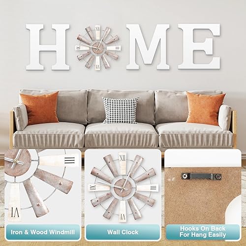 Miniatura 3 de ZAZIWZ Letreros de casa de campo con reloj de molino de viento, decoración de pared, letras rústicas para el hogar, arte de pared para sala de