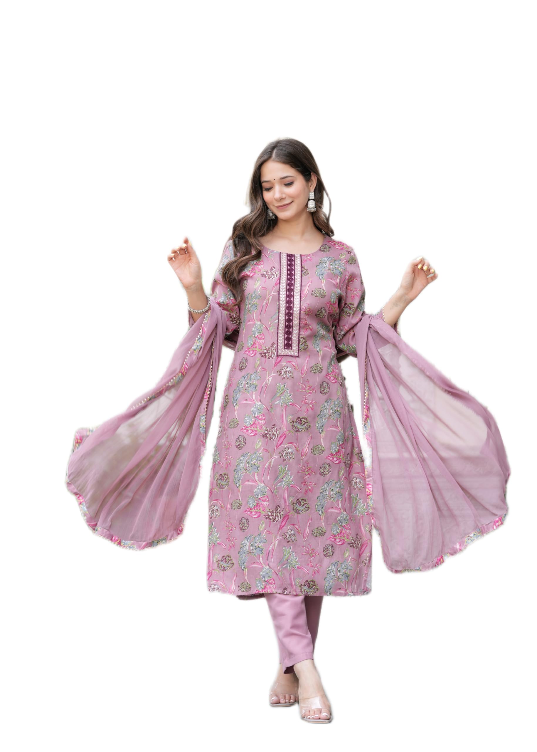 Women's Pure Cotton Printed with Handwork Kurta with Pants and Dupatta Set | Ethnic Set | Suit Set | Kurta Set | Wedding Suit Set (P-1079-Peach)-image-18