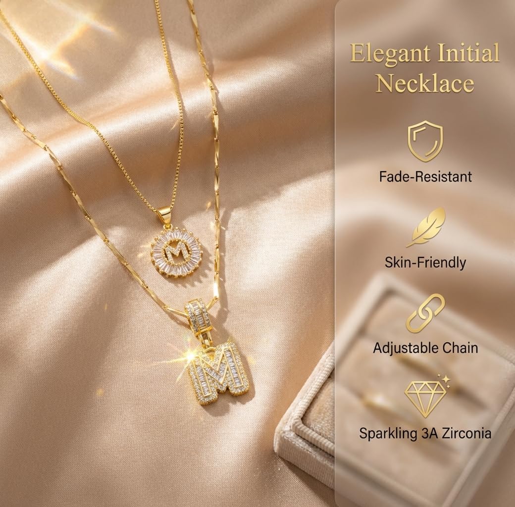Gold/Silver Letter Necklace for Women,14K Gold Plated Initial Necklaces,Personalized Custom Name Jewelry,Initials Pendent Necklace for Couple,2PCS Trendy Bling Jewelry for Mom Girfriend - Image 4